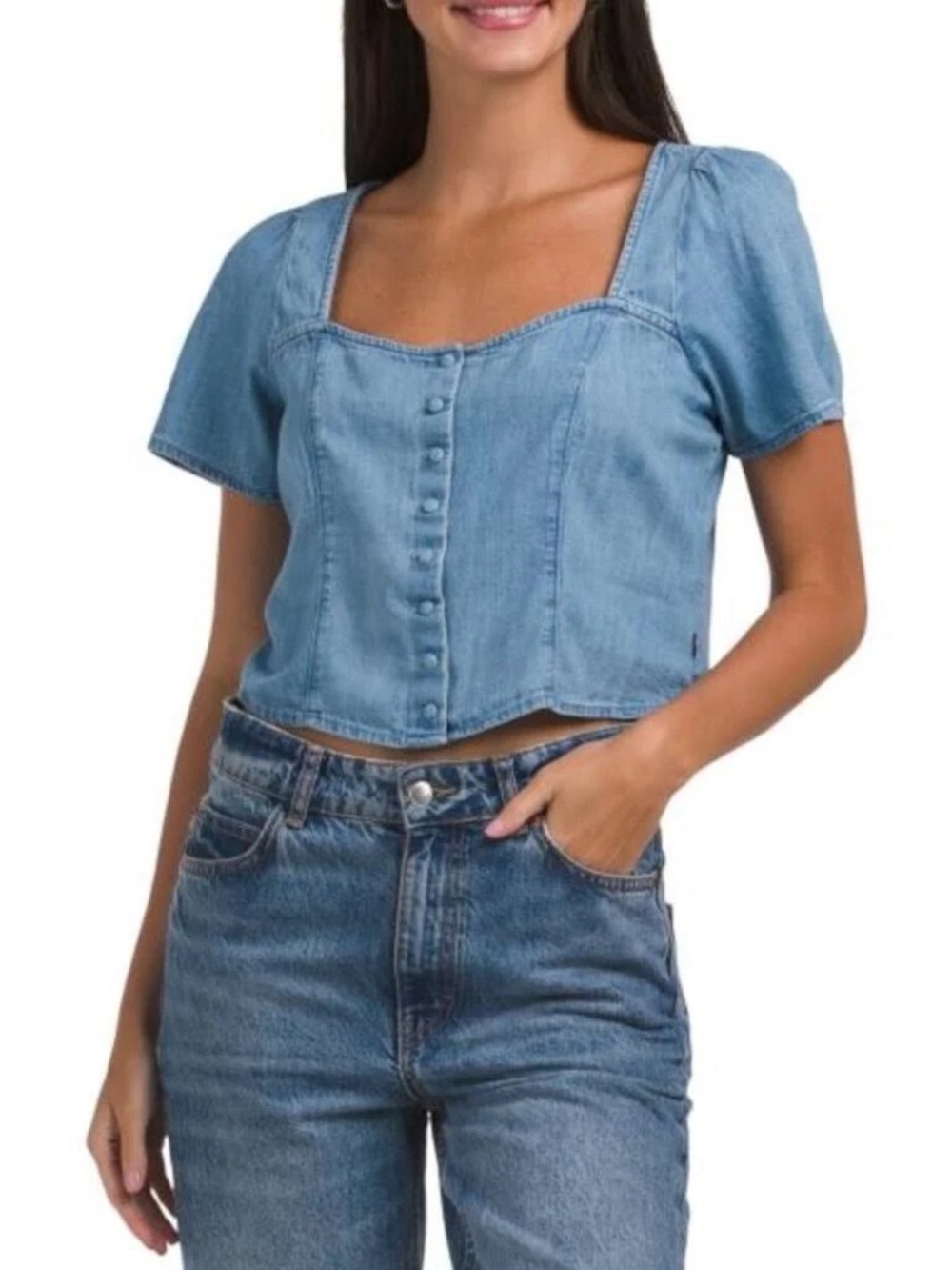 Levi’s Denim Square-Neck Button Front Crop Top - Light Blue